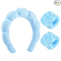 WSICSE Sponge Spa Headband for Washing Face, Blue Skincare Headband and Wrist Washband Set Makeup Hairband for Girls Womens