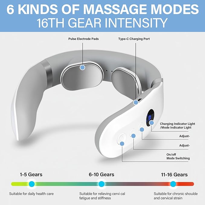 AiRunTech Neck Massager with Heat, Portable Electric Neck Massager with Heat for Painful Shoulder, White, Relaxing Gifts for Men Women, Suitable for Office Home Outdoor Use