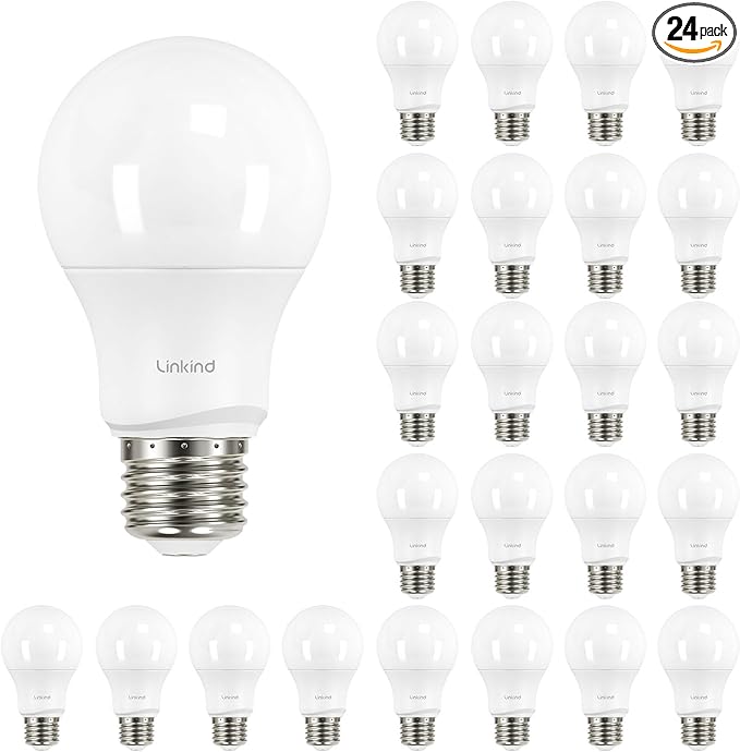 Linkind A19 LED Light Bulbs Dimmable, 60W Equivalent, Energy Efficient 9W, 2700K, 800 Lumens, E26 Standard Base, Lighting for Bedroom Living Room Home Office, 24 Packs