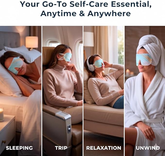 16 Packs Self Heating Steam Eye Masks: Disposable Moist Warm Compress for Dry Eyes,Tired Eyes and Stye Relief, Unscented Eye Mask for Sleep, Travel and Relaxation, No Microwave Needed
