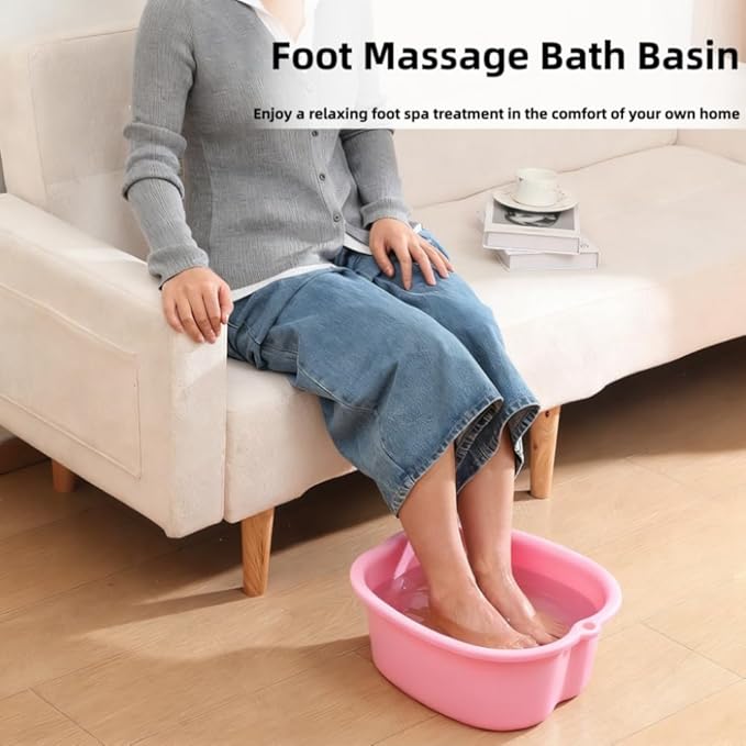 Ytterbium Foot Soaking Bath Basin, Large Massage Foot Soaking Tub, Plastic Home Spa Pedicure Bucket, Relaxation & Stress Relief, Suitable for Women & Men (Pink)