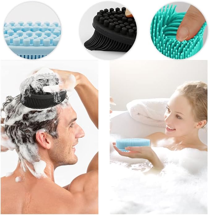 3 Pack Silicone Body Scrubber, Soft Silicone Loofah Exfoliating Body Scrubber, Silicone Body Brush Bath Shower Scrubber for Body, 2 in 1 Bath and Shampoo Wash Brush for Skin Exfoliation Men Women