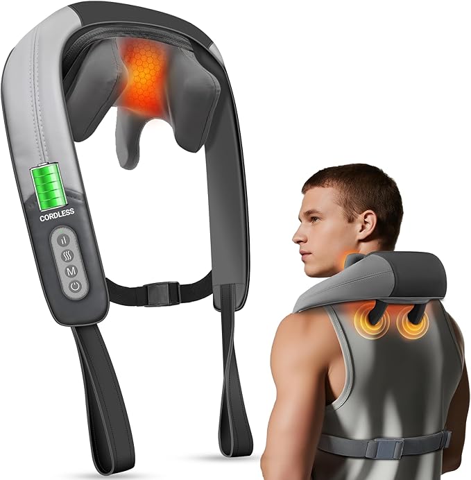 CuPiLo Neck Shoulder Massager with Heat - FSA Eligible, 4D Expert Deep Tissue Kneading Massager, Rechargeable Massage for Neck, Shoulder, Traps and Back Pain Relief