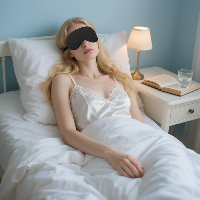 2 PCS Black Blue Satin Sleep Masks, Adjustable Silk Eye Mask for Sleeping, Eye Sleep Shade Cover, Blind Folds Soft Breathable Blindfold for Play Party Games Airplane Travel Essentials Cover Gifts