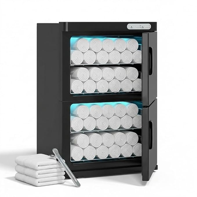 TABU 46L Hot Towel Warmer Cabinet, Extra Large Professional Towel Heater with Stainless Steel Racks & Water Drip Tray, for Spa, Salon, Barber,Black
