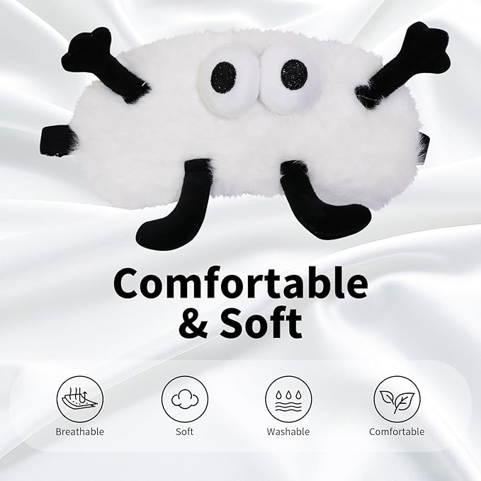 PERFECTSIGHT Sleep Eye Masks, Cute Sleep Eye Cover Lightweight Adjustable Eyeshade Mask Cover for Women Men Sleep Travel Nap, White+Black