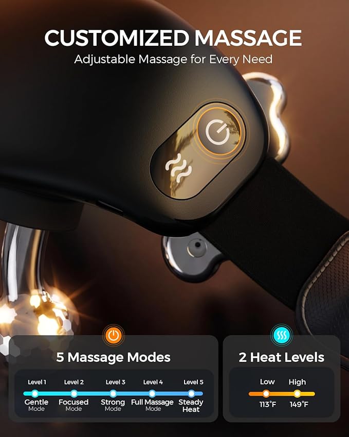 Upgraded Neck Massager for Pain Relief Deep Tissue, Cordless Neck and Shoulder Massager with Heat, 5 Modes Deep Tissue Kneading, Portable Shiatsu Massager for Back Leg Muscles, Home Office Travel Use