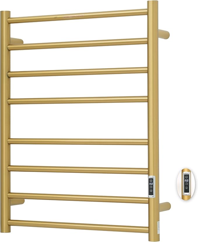 Heated Towel Racks for Bathroom, Wall Mounted Electric Towel Warmer Racks with Timer & Temperature Control, Stainless Steel Towel Heater for Bathroom (Round-Gold, 8 Bars)