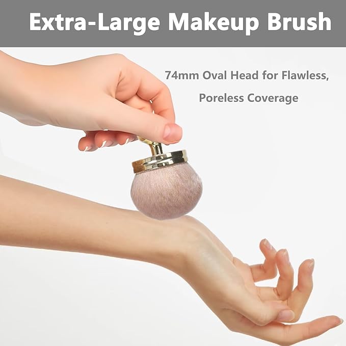 Body Makeup Brush Extra Large Oval Self Tanning Brush Multipurpose 74mm Wide-Headed Self Tanner Kabuki Sunscreen Brush for Legs Body Sunless Tan Streak Free Applicator(Gold)