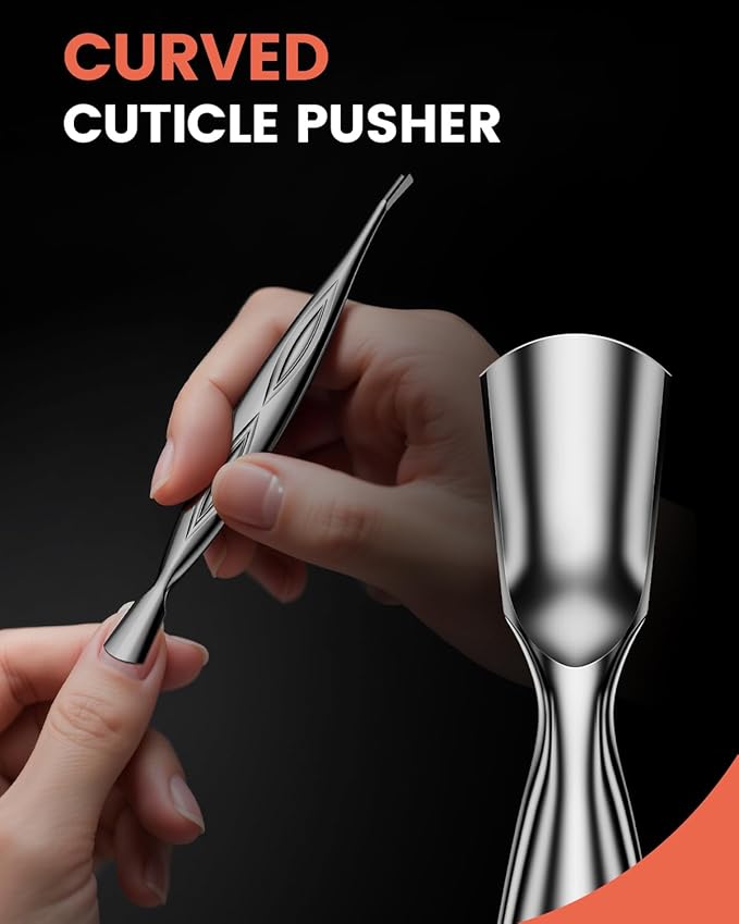 BEZOX Cuticle Pusher with Trimmer - Elegant Precision Cuticles Fork, Dual-Ended Stainless Steel Manicures and Pedicures Tool for Exquisite Nail Care - Silver