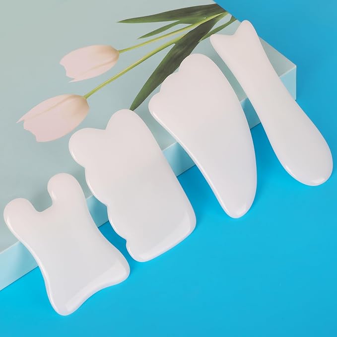 airogym 4 Pack Gua Sha Scraping Massage Tool, Natural Stone Gua Sha Board for Face and Body, Facial Tool Set for SPA Acupuncture Therapeutic Massage, Relieve Stress & Pain Treatment