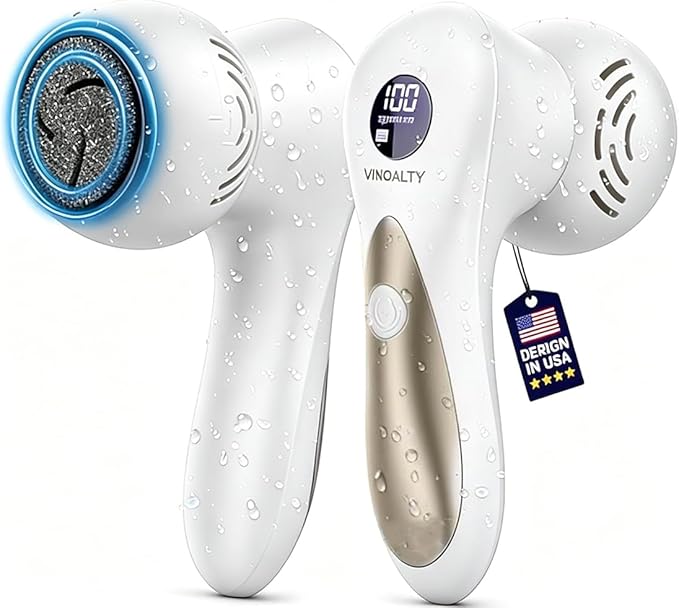 Rechargeable Electric Callus Remover for Feet with Vacuum, Pumice Stone Foot File for 100% Full Foot Care Coverage, 2-Speed & 3 Grinding Heads, Ideal Gift for Dead, Hard Cracked Dry Skin, White