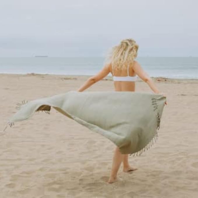 InfuseZen Stonewashed Turkish Bath & Beach Towel –100% Organic Turkish Cotton - Soft, Lightweight, Absorbent - Quick Dry, Sand Free - Swim, Pool, Shower, Travel - Peshtemal, Hammam Spa Towel - Khaki