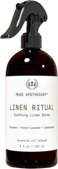 Muse Apothecary Linen Ritual - Aromatic, Soothing, and Relaxing Linen Mist, Laundry and Fabric Spray - Infused with Aromatherapy Essential Oils - 8 oz, Bergamot + French Lavender + Sandalwood