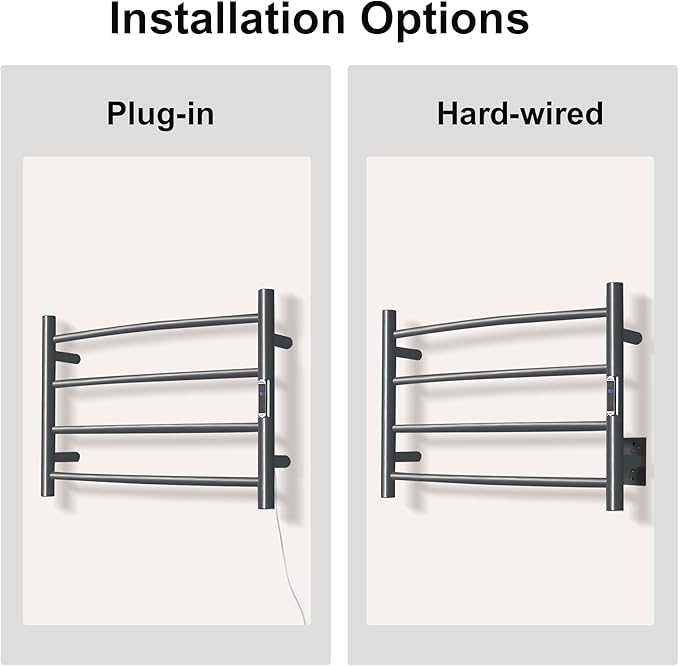 Towel Warmer with Built-in Timer Bathroom Wall Mounted Bath Towel Heater Plug-in Electric Heated Towel Rack Stainless Steel Curved Round Oil Rubbed Drying Rack 16.54x23.62x5.51 inches Gunmetal