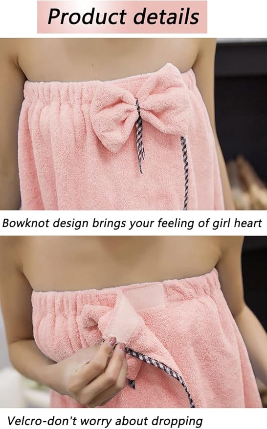 GOSCHE Bath Towel Wrap for Women - Adjustable Shower Wrap Towel with Home Hotel Bath Towel Nightgown for Sauna Beach Pool Gym Travel - Pink XL