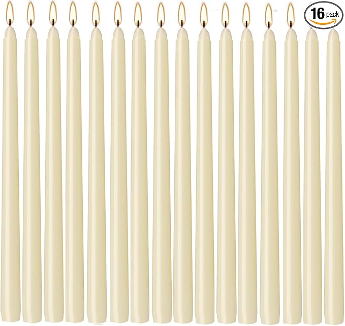 WPONSZU 16 Pack Ivory Taper Candles, 7-8 Hours Burn Time, Unscented, Smokeless and Dripless, 4/5 x 10 Inch for Christmas,Household,Dinner,Wedding,Valentine's Day,Party and Home Décor Candlesticks