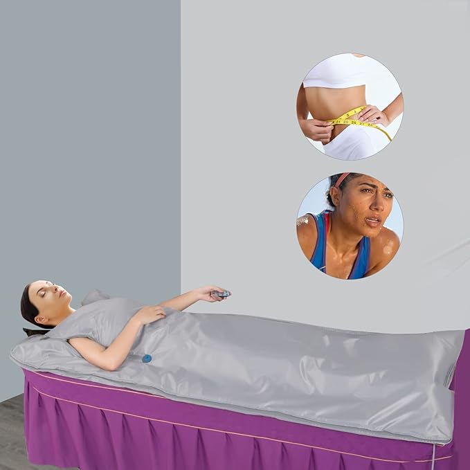 Far Infrared Sauna Blanket with Remote Control, 35°C-80℃ 2 Zone Professional Portable Infrared Sauna Blanket for Home Relaxation Beauty Salon, Weight Loss Body Shape Sauna Slimming