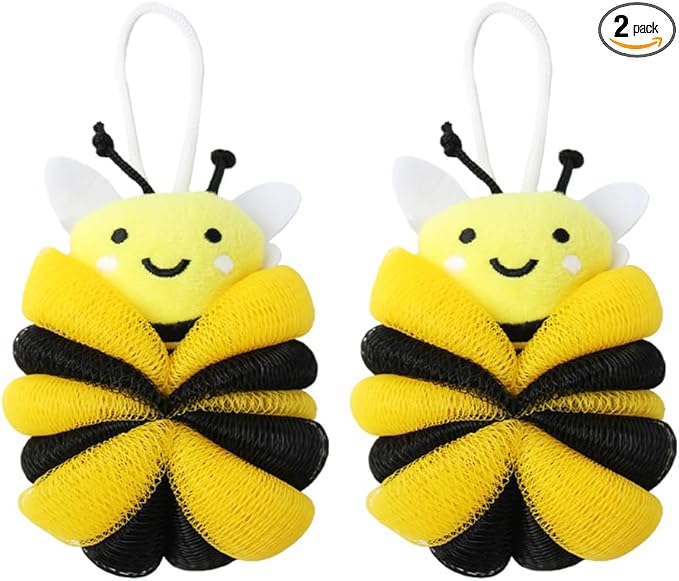 Ximimark 2 pcs Bee Loofah Sponge Cartoon Bee Bath Sponge Shower Sponge Balls Shower Washing Exfoliating
