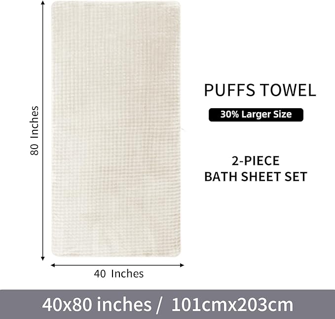 KBY Bath Towels Set of 2, Extra Large Bath Sheets 40X80 Inches,Quick Dry, Ultra Soft & Super Absorbent Oversized Bathroom Towel Sets for Adults, Gym, Spa, Pool & Hotel(Cream)