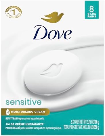 Dove Beauty Bar Soap Sensitive, 8 Bars for Sensitive Skin, Fragrance Free and Hypoallergenic 3.75 oz by Unknown