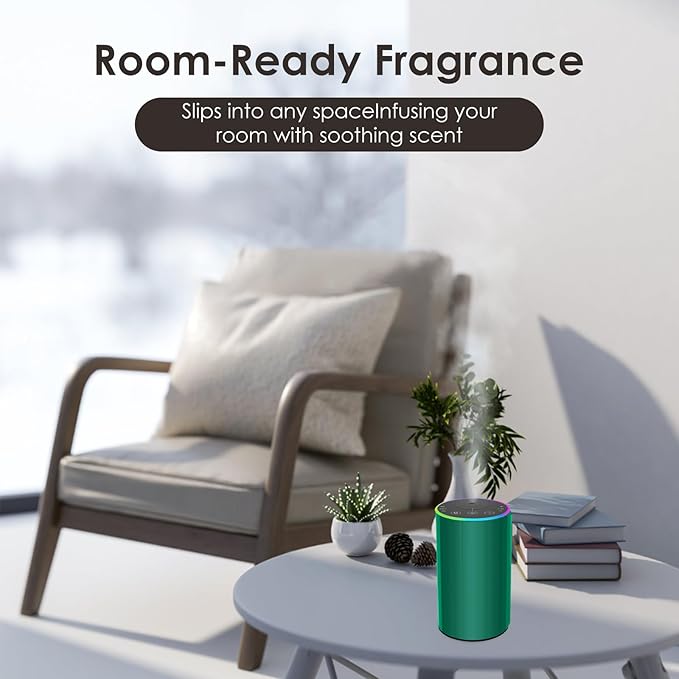 Waterless Essential Oil Diffuser, 7 Colors LED Light, Battery Powered Mini Scent Air Machine, Aromatherapy Mist Diffuser for Home Room Car Office，Black Aluminum Alloy (Black) (Green)