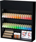 OmySalon Wall Mounted Display Rack, 32-Inch 3-Tier LED Nail Polish Organizer Shelf with USB Touch Control, for Nail Salon, Spa, Beauty Studio Storage, Wooden Retail Display (Black)