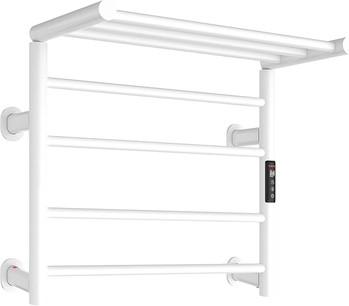 Foldable Heated Towel Rack, Dual-Zone Electric Towel Warmer Rack with Timer, GFCI Plug-in or Hardwired, Wall-Mounted, Drill-Free Installation, Matte White, CA3-700X550-Standard-MW