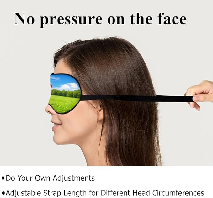 Cows Sleep Mask Eye Mask Fresh Grass Blue Sky White Clouds Sleep Mask Light Blocking Adjustable Smooth Soft Eye Masks for Women Deep Rest Travel