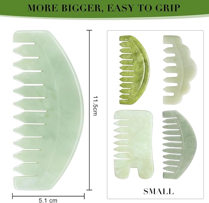 Large Scalp Massage Comb, Scalp Massager for Hair Growth, Head Scratcher for Itchy Scalp, Natural Gua Sha Jade Stone, Acupressure Meridian Brush
