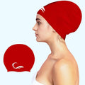 Interlaken Silicone Swim Cap (Check Size Before Buying) - Waterproof Black, Red & Blue Swim Cap