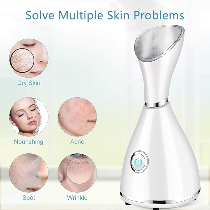 Facial Steamer for Facial Deep Cleaning, Moisturize, Unclog Pores, Face Spa, Nano Ionic Humidifier, Home Facial Warm Mist Face Steamer with Blackhead Removal Kit, Brush, Hair Band