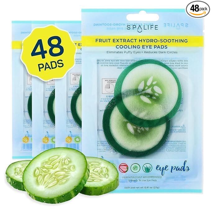 SpaLife Cooling Cucumber Eye Pads | Mothers Day Gifts & Korean Dark Circles & Puffy Eyes Treatment | Nourishing Cucumber Eye Pads | Eye Mask for Puffy Eyes Daily Depuffing Eye Patches | 4 Packs of 12