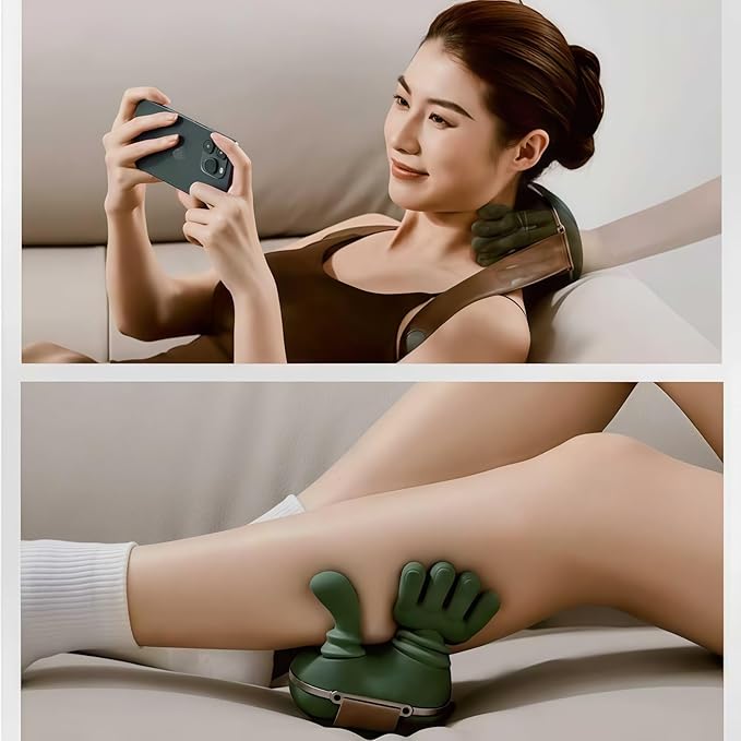 Bionic Neck and Shoulder Massager with Heat, 4D Deep Tissue Shiatsu Massage Tool, Simulated Human Hand Kneading for Cervical Pain Relief, Portable Cordless Rechargeable Relax Gift (Green)