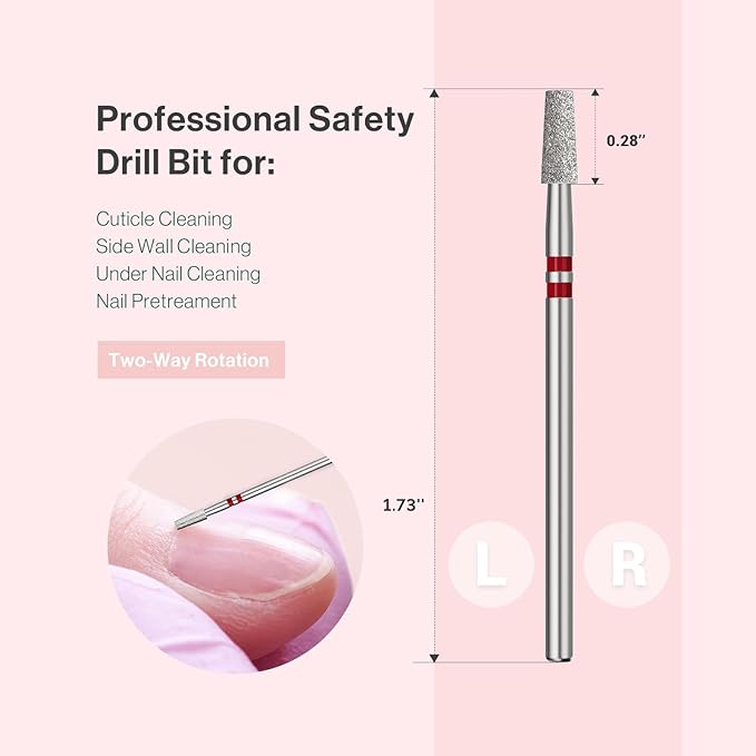 MelodySusie 3mm Short Tapered Barrel Cuticle Clean Nail Drill Bit 3/32'', Professional Safety Carbide Diamond Under Nail Cleaner for Cuticle Dead Skin Nail Prepare, Beginners Bits, Series Bit-S, Fine