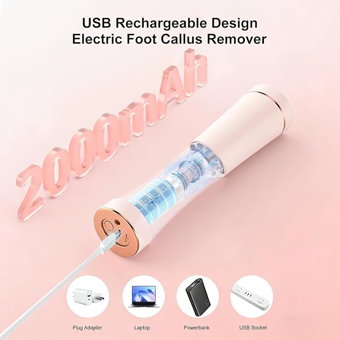 2026 Upgrade Electric Foot Callus Remover, Ergonomic Foot File with 3 Speeds, Rechargeable, 20 Disposable Sandpaper Discs, Professional Pedicure Tool for Dead Skin & Calluses - Beige ﻿