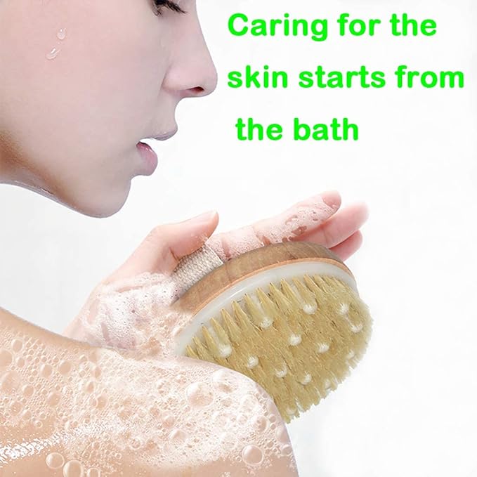 Dry Body Brush, Natural Bristle Bath Brush, Lymphatic Drainage, Exfoliate, Stimulate Blood Circulation, Remove Dead Skin Toxins and Cellulite