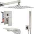 Midanya Shower System with Tub Spout,Bathtub Shower Faucet Set with Square Rainfall Head and Handheld Sprayer Wall Mount Tub Faucet Set with Valve and Trim Kit,12 Inch Brushed Nickel