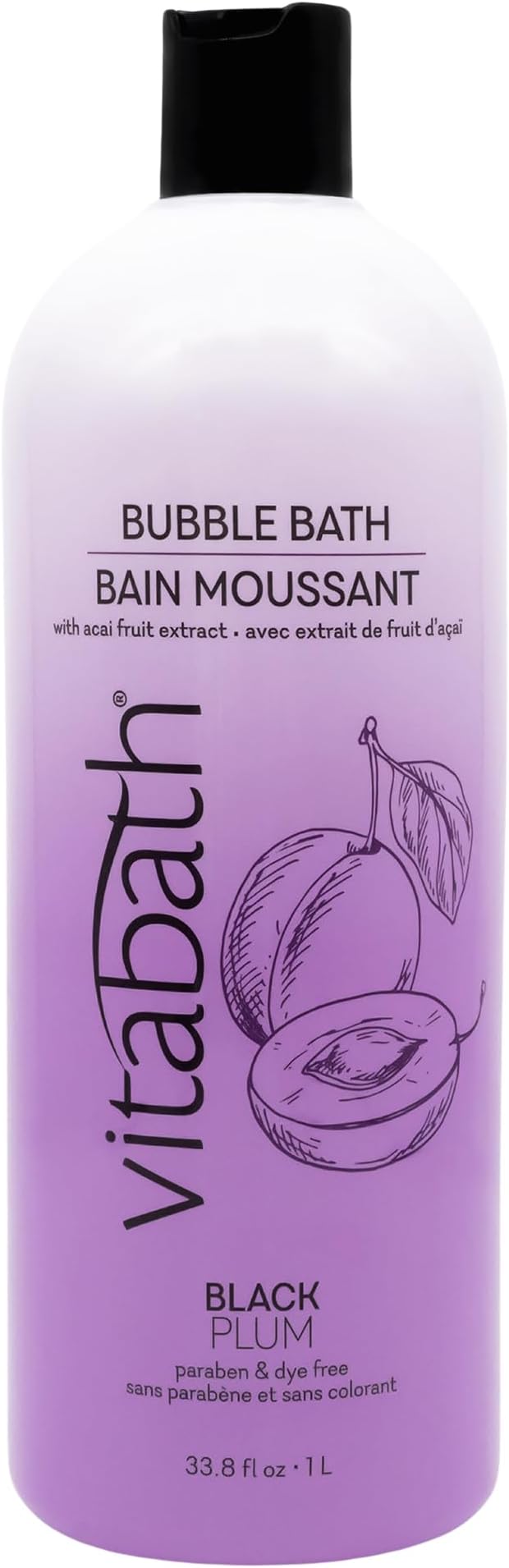 Vitabath Black Plum Bubble Bath Rich Foaming Soak - Moisturizing & Nourishing Indulgent Suds for Women & Men All Skin Types - 33.8 fl oz 1L
