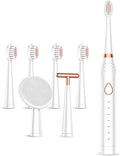 Sonic Electric Toothbrush, USB Rechargeable Powerful Sonic Cleaning Tooth Brush with 6 Modes, 5 Brush Heads + 1 Facial Cleansing Brush Head + 1 Face Massage Head Whitening Toothbrushes