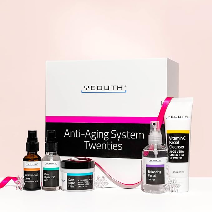 YEOUTH Skin Care Set: Hyaluronic Acid Serum for Face | Vitamin C Facial Serum | Face Cleanser | Skincare Toner & Cream | Hydrating Skin Care Gift Set 5-Piece