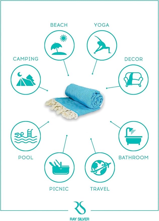 Turkish Beach Towel Oversized Clearance XL 40x71- Sand Free - 100% Cotton Soft Quick Dry - Extra Large Blanket Travel and Pool Towels for Adults- Cloud Sandproof, Beach Essentials for Women