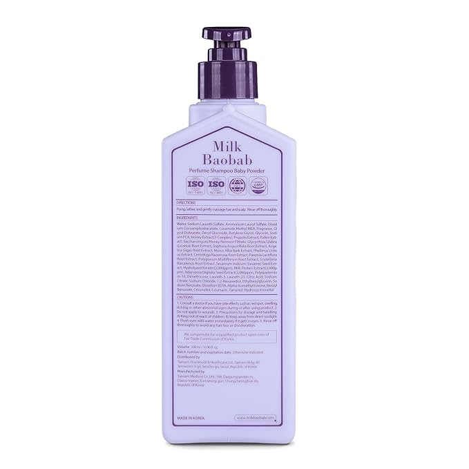 Milk Baobab Hydrating Shampo, Nourishing Korean Hair Care, Long-Lasting Baby Powder Fragrance, Hydrolyzed Keratin, Paraben-Free, 16.9 fl oz