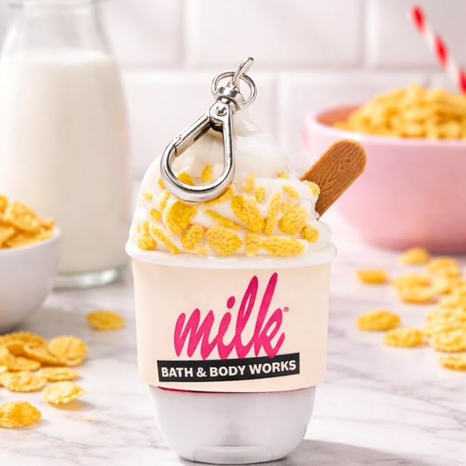 Bath & Body Works Milk Bar Corn Flake Soft Serve PocketBac Holder – Silicone Sanitizer Holder with Silver-Tone Clip