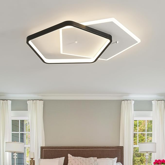 Shine LUEST Modern LED Ceiling Light Fixture Dimmable Black Flush Mount Ceiling Light 20.08" Bedroom Ceiling Lamp with Remote Control Pentagonal Ceiling Light for Kitchen,Entryway,Balcony,Wardrobe