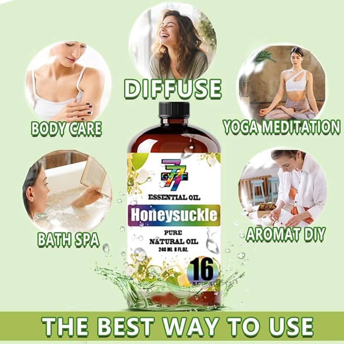 Honeysuckle Essential Oil - GV77ZF Honeysuckle Oils for Diffusers, Humidifiers, DIY Candles, Soap, Cleaning, Home, Office, Yoga, Massage, Gifts - 16 fl oz (480 ml)
