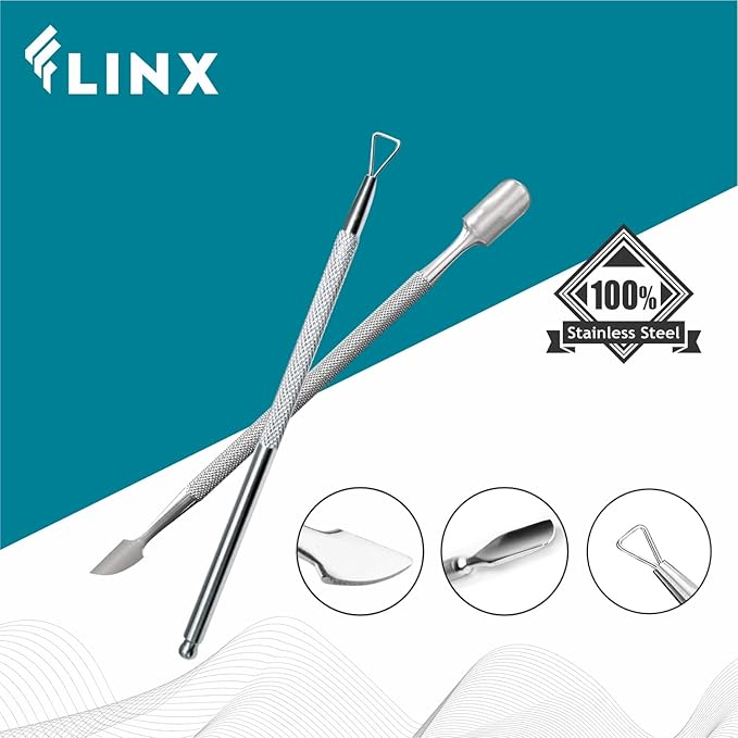 FLINX Metal Cuticle Pusher Tool 4 Pcs Nail Manicure Tools Nail Tᴏols for Manicure & Pedicure, Metal Cuticle Pushers and Scraper, Nails Cuticles Pusher Cuticle Tools for Nails