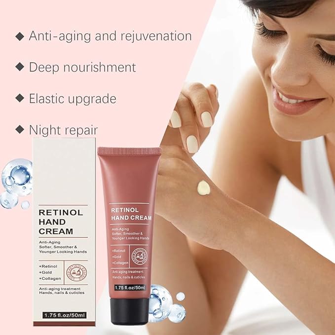 Retinol Hand Cream Anti Aging, Enriched With Collagen, It is Specially Formulated for Aging, Dry, And Chapped Hands (50G Anti Aging Hand Cream, Nourishing and Protecting Skin, Nails, And Cuticles)