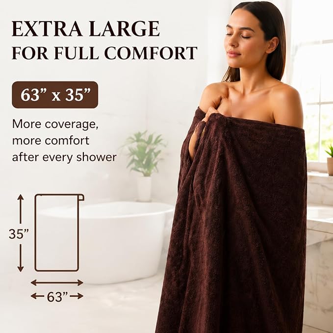 SEISSO 2 Pack Extra Large Bath Towels 63"x35", Bath Sheets for Sensitive Skin 70% Polyester 30% Viscose Fiber from Bamboo, Super Soft, Highly Absorbent & Quick Dry, Oversized Shower Towels