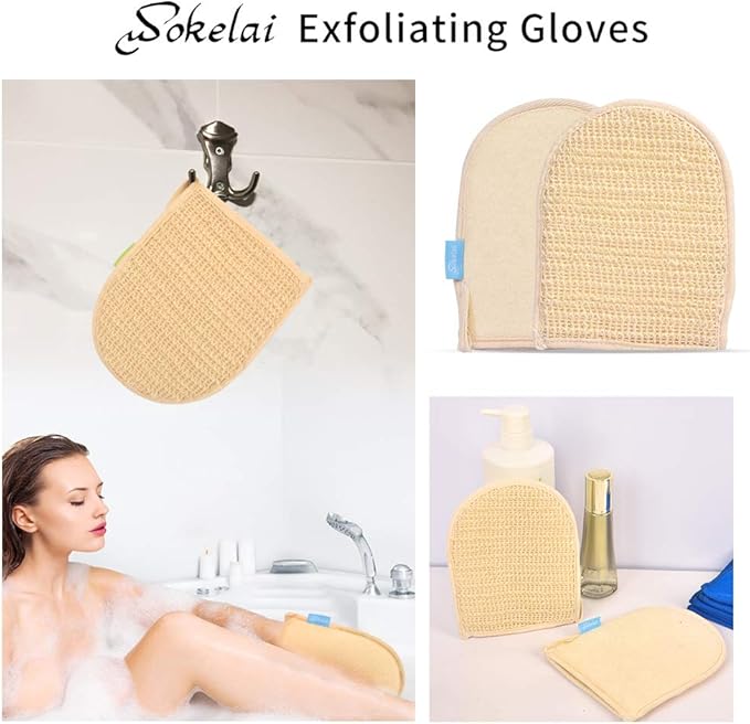 Exfoliating Loofah Mitt Shower Gloves - Bath Glove Body Scrubber Exfoliator for Remove Dead Skin, Loofa Scrub Mittens for Exfoliation, Double-Sided Luffa Sponges Facial Body Pads for Men Women Bathing